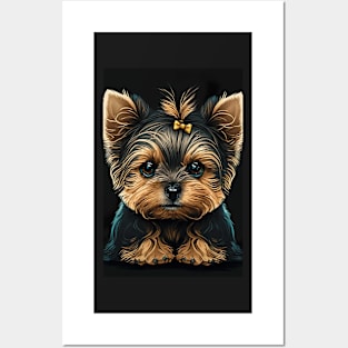 Super Cute Yorkshire Terrier Puppy Portrait Posters and Art